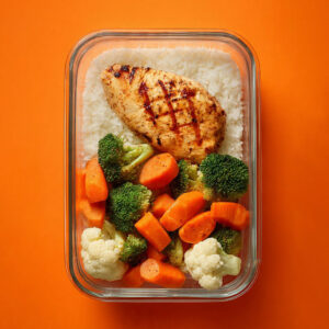 Frango grelhado e legumes